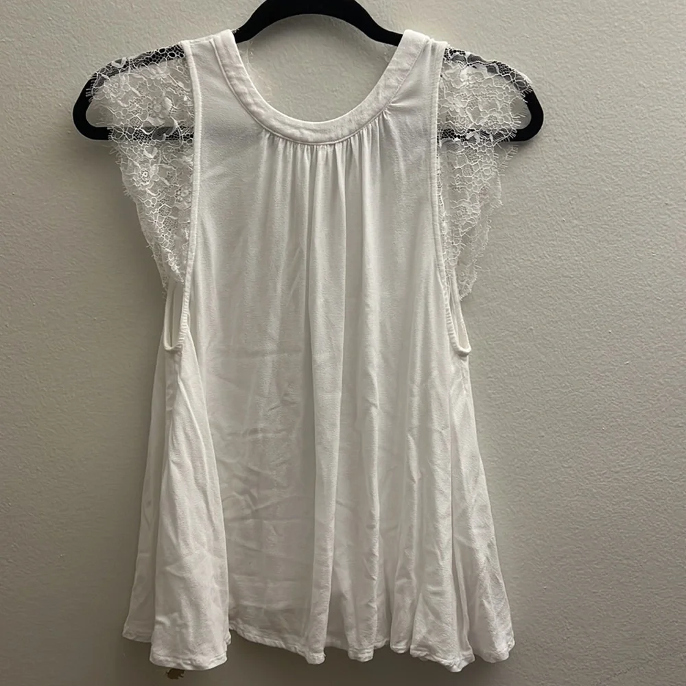 Free People White Lace Accent Tank Top Boho